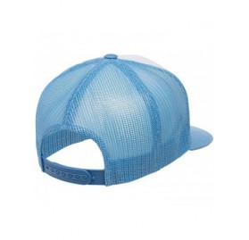 Baseball Caps Yupoong 6006 Flatbill Trucker Mesh Snapback Hat with NoSweat Hat Liner - White Front/Carolina Blue - C418O88XSQ...