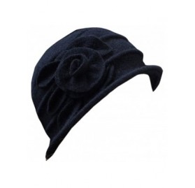 Fedoras Women 100% Wool Solid Color Round Top Cloche Beret Cap Flower Fedora Hat - 1 Black - CE186WXYW70 $12.63