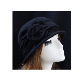 Fedoras Women 100% Wool Solid Color Round Top Cloche Beret Cap Flower Fedora Hat - 1 Black - CE186WXYW70 $12.63