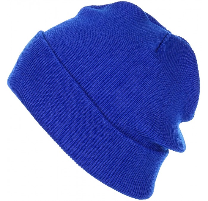 Skullies & Beanies Thick Plain Knit Beanie Slouchy Cuff Toboggan Daily Hat Soft Unisex Solid Skull Cap - Royal Blue - CY188DG...