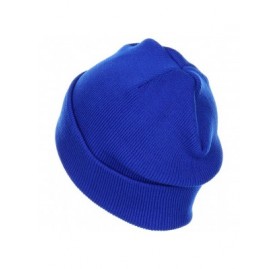Skullies & Beanies Thick Plain Knit Beanie Slouchy Cuff Toboggan Daily Hat Soft Unisex Solid Skull Cap - Royal Blue - CY188DG...