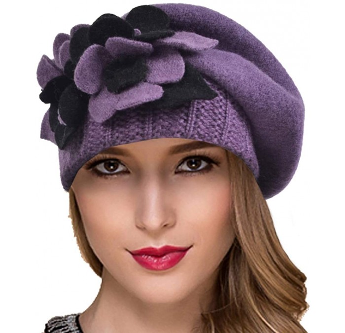 Berets Womens Beret 100% Wool French Beret Beanie Winter Hats Hy022 - Hy023-purple - CV18HO6G234 $9.07