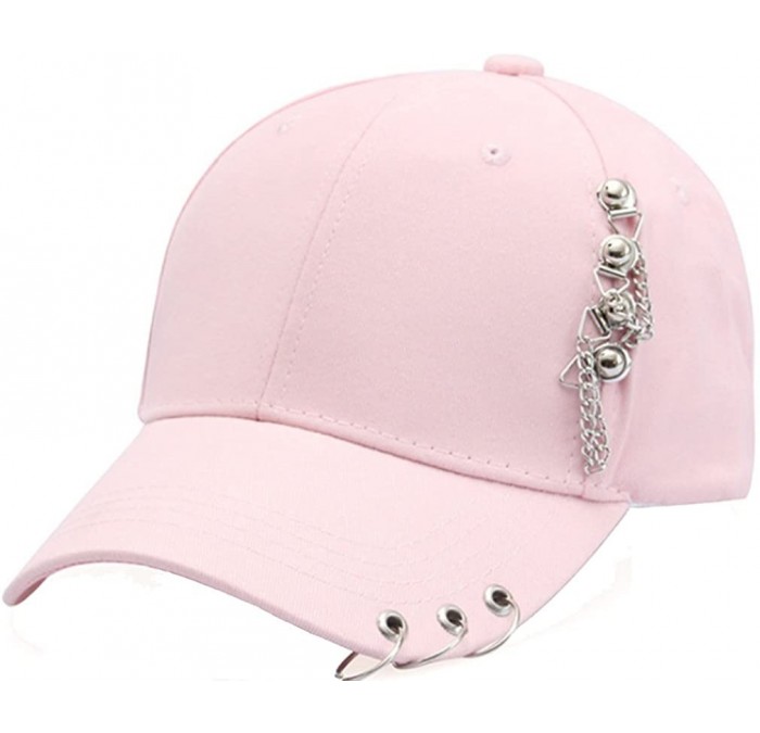 Baseball Caps Women's Iron Ring Pin Retro Baseball Cap Trucker Hat - Chain Beads Pink - CB186NZT7DR $10.32