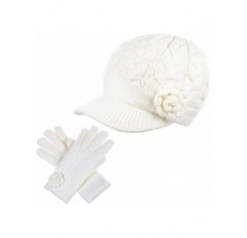 Newsboy Caps Women's Winter Fleece Lined Elegant Flower Cable Knit Newsboy Cabbie Hat - CT1998S53Z8 $35.77