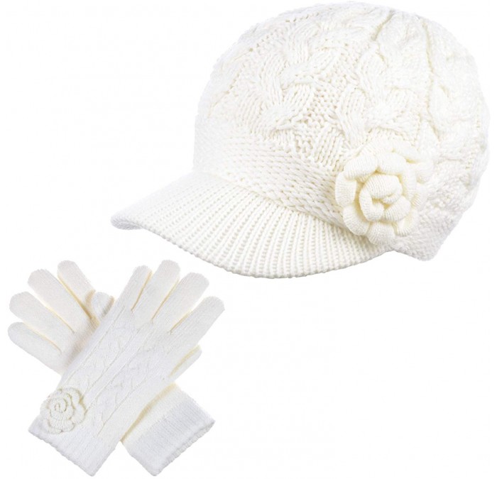 Newsboy Caps Women's Winter Fleece Lined Elegant Flower Cable Knit Newsboy Cabbie Hat - CT1998S53Z8 $63.52