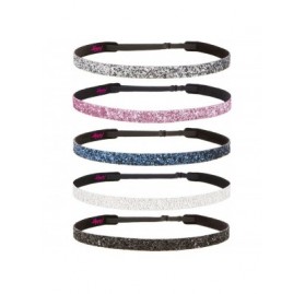 Headbands Womens Adjustable Glitter Headband - Skinny Black/White/Navy/Light Pink/Gunmetal 5pk - CE18Y7LDO76 $26.23