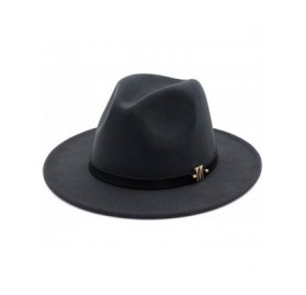 Fedoras Men's Woolen Wide Brim Fedora Hats Classic Vintage Fashion Trilby Hat Jazz Cap with Black Leather Belt - CK18R6AXKU3 ...