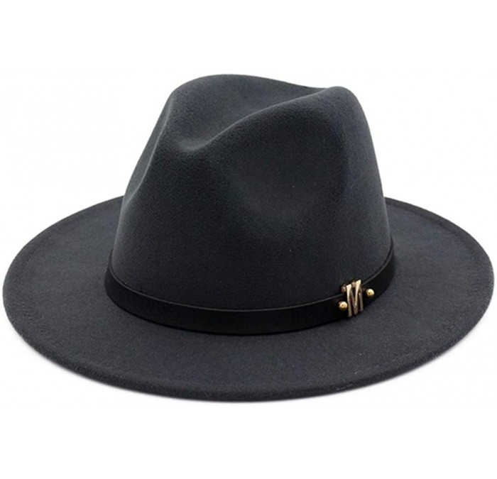 Fedoras Men's Woolen Wide Brim Fedora Hats Classic Vintage Fashion Trilby Hat Jazz Cap with Black Leather Belt - CK18R6AXKU3 ...