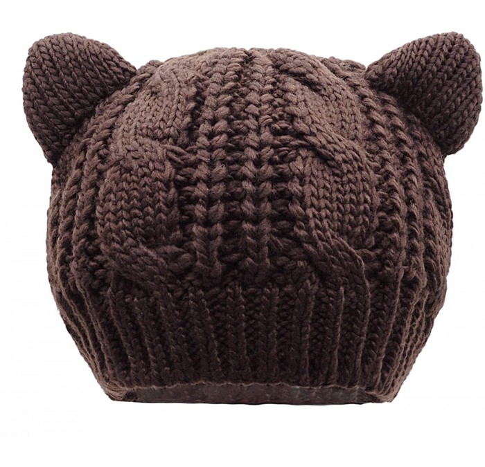 Skullies & Beanies Women's Hat Cat Ear Crochet Braided Knit Caps - Coffee - CY11QAD2V3L $20.27