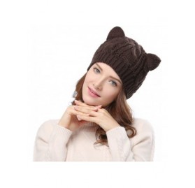 Skullies & Beanies Women's Hat Cat Ear Crochet Braided Knit Caps - Coffee - CY11QAD2V3L $13.16
