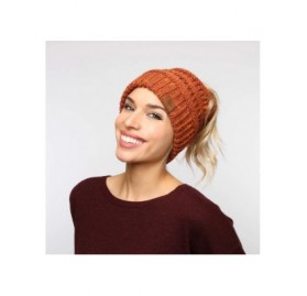 Skullies & Beanies Confetti Sparkle Knitted Ponytail Beanie with Stretch Cable on top for Messy Bun - Autumn Blaze - CF18KWG5...