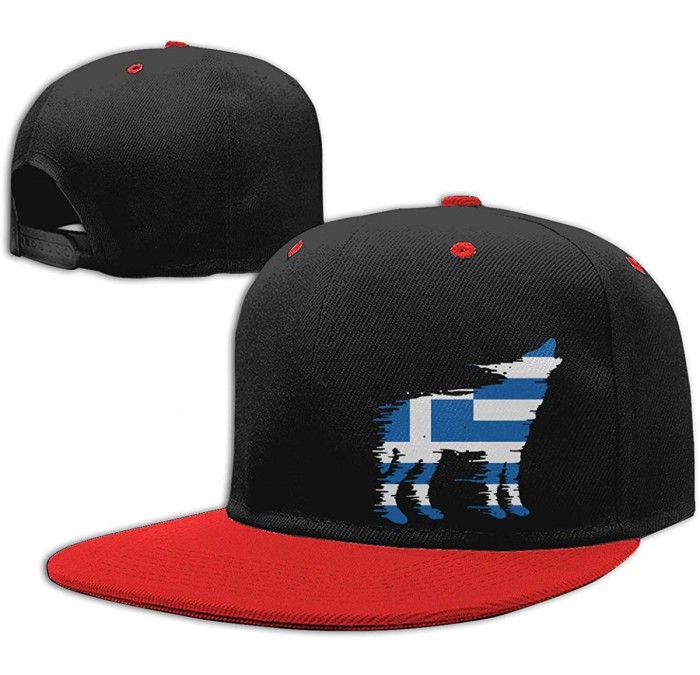 Baseball Caps Greece Greek Flag Wolf Men Women Adjustable Flat Bill Baseball Cap Dad Caps Hat - Red - CL18UWXG6IA $10.40