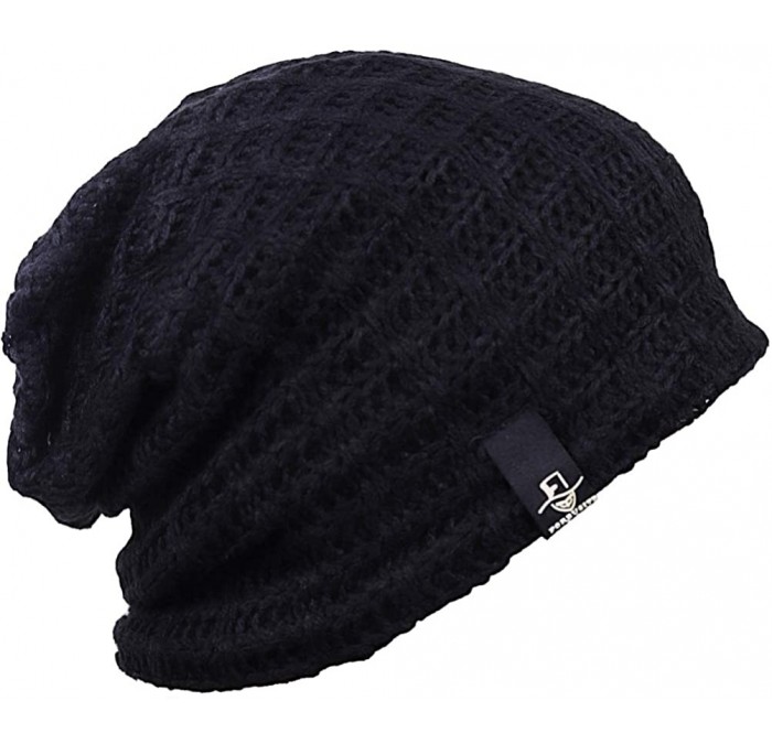 Skullies & Beanies Mens Slouchy Long Oversized Beanie Knit Cap for Summer Winter B08 - B101-black - CY196EOE78N $13.85