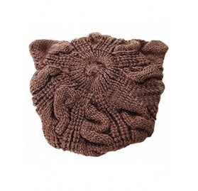 Skullies & Beanies Handmade Knitted Pussy Cat Ear Beanie Hat for Women's March Winter Warm Cap - Light Coffee - C2189H48M43 $...