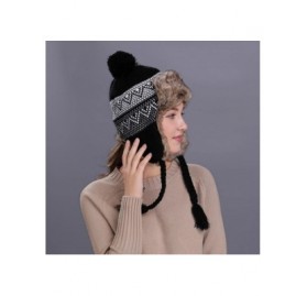 Skullies & Beanies Warm Women Winter Hat with Ear Flaps Snow Ski Thick Knit Wool Beanie Cap Hat - Black - CM187NQ42XU $8.25