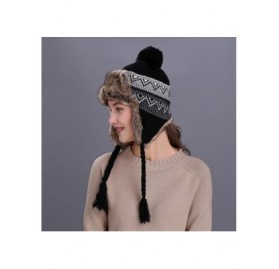 Skullies & Beanies Warm Women Winter Hat with Ear Flaps Snow Ski Thick Knit Wool Beanie Cap Hat - Black - CM187NQ42XU $8.25