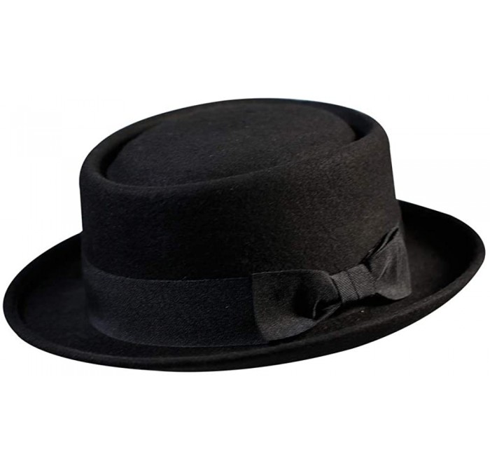 Fedoras Pork Pie Hat 100% Wool Felt Men's Porkpie Breaking Bad Hats Flat Top Mens Fedora - Black - CR18I96UCWD $45.91