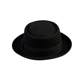 Fedoras Pork Pie Hat 100% Wool Felt Men's Porkpie Breaking Bad Hats Flat Top Mens Fedora - Black - CR18I96UCWD $17.22