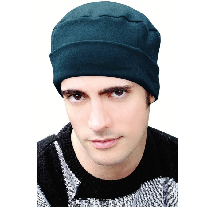 Skullies & Beanies Cancer Patient Hats for Men - Cotton Cuff Cap - Blue Neptune - CZ125J5JUZ3 $35.79