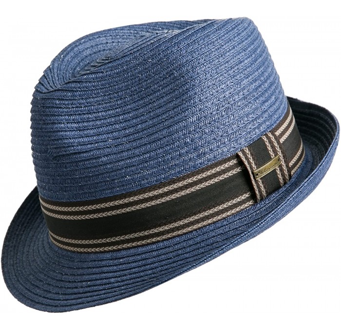 Sun Hats Unisex Fedora Straw Sun Hat Paper Summer Short Brim Beach Jazz Cap - Dark Blue - C118064O5SX $54.34