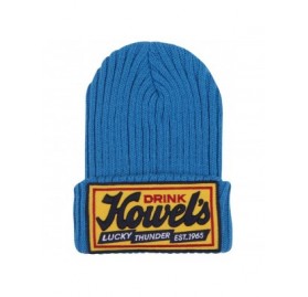 Skullies & Beanies Howel's Stitched Logo Fold-Over Ribbed Stretch Knit Skully Beanie Hat - Sky Blue - CE125HJAEO1 $14.13