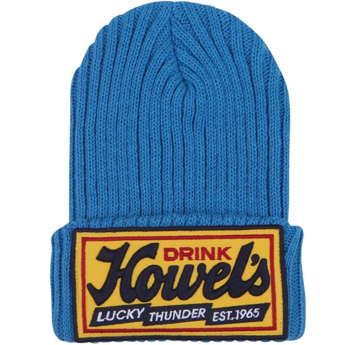 Skullies & Beanies Howel's Stitched Logo Fold-Over Ribbed Stretch Knit Skully Beanie Hat - Sky Blue - CE125HJAEO1 $27.87