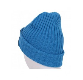 Skullies & Beanies Howel's Stitched Logo Fold-Over Ribbed Stretch Knit Skully Beanie Hat - Sky Blue - CE125HJAEO1 $14.13