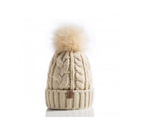 Skullies & Beanies Women Winter Pompom Beanie Hat with Warm Fleece Lined- Thick Slouchy Snow Knit Skull Ski Cap - 1 Beige. - ...
