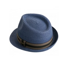 Sun Hats Unisex Fedora Straw Sun Hat Paper Summer Short Brim Beach Jazz Cap - Dark Blue - C118064O5SX $54.34