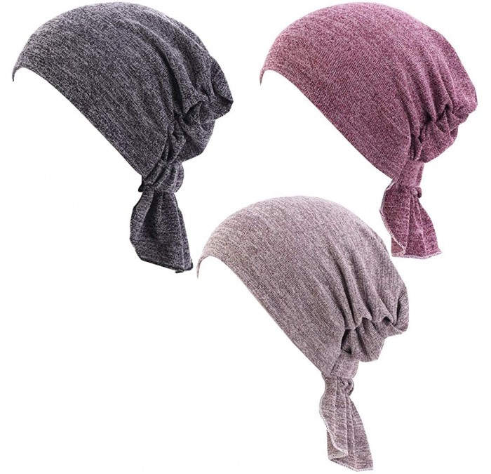 Skullies & Beanies 3Pack Cancer Headwear for Women Cotton Sleep Beanie Hat Cap - Dark Gray Khaki and Bean Paste - C8198H4CAT6...