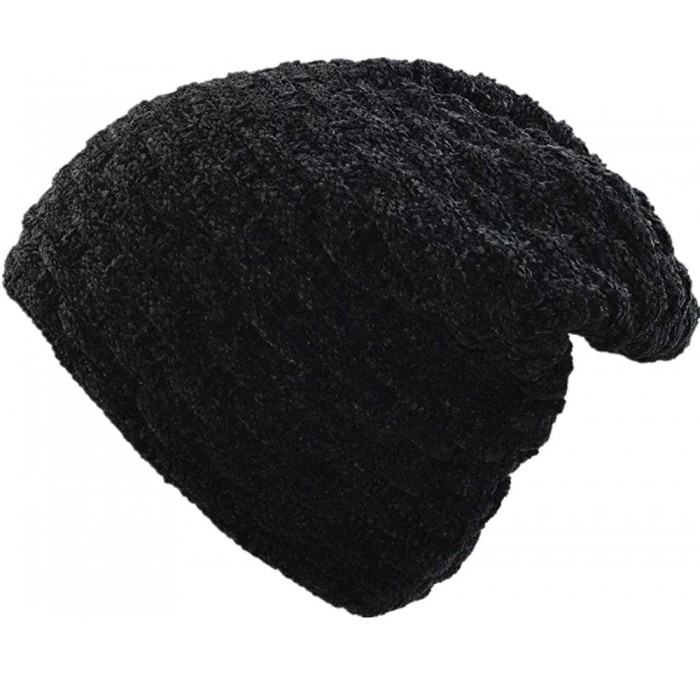 Skullies & Beanies Winter Warm Soft Slouchy Thick Beanie Knit Cap Men and Women Ski Knitting Hats - Black - CP18YKKG4HI $20.78
