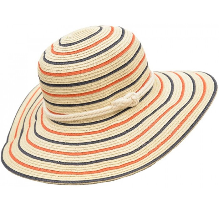 Sun Hats Classic Straw Floppy Beach Hat w Nautical Rope Hat Band- UPF 50+ Protection Sun Hat - Natural Navy Red - CP17Z3XZDAX...