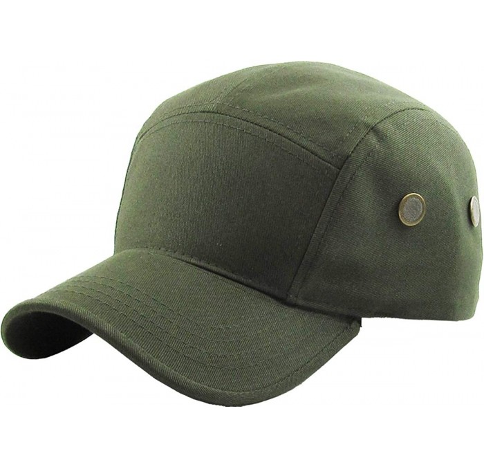 Baseball Caps Five Panel Solid Color Unisex Adjustable Army Military Cadet Cap - Olive - CZ11JEBOGRL $11.69