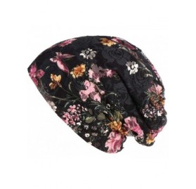 Skullies & Beanies Womens Lace Beanie Chemo Caps- Satin Lined Chemo Headwear Beanie for Women Girl - Black - CJ18H872QLQ $12.72