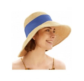 Sun Hats Women Straw Sun Hat Bowknot Floppy Foldable Wide Brim Summer Beach Bucket Hat - Sapphire - Beige - CH196I7HGAX $13.14