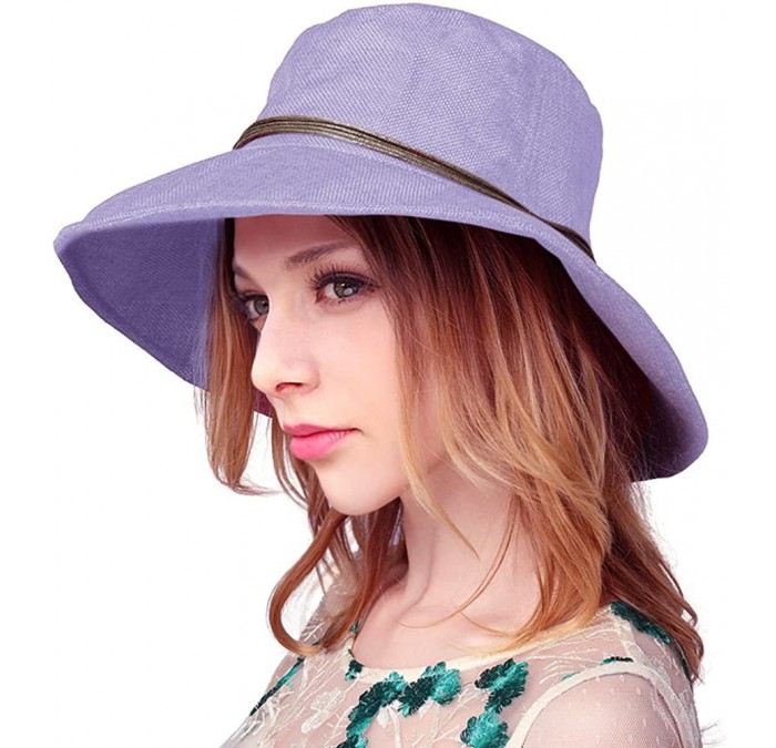 Sun Hats Women's Summer Linen Sun Hat with Wooden Bead Beach Hat - Light Purple - C2182X7DX2G $21.23