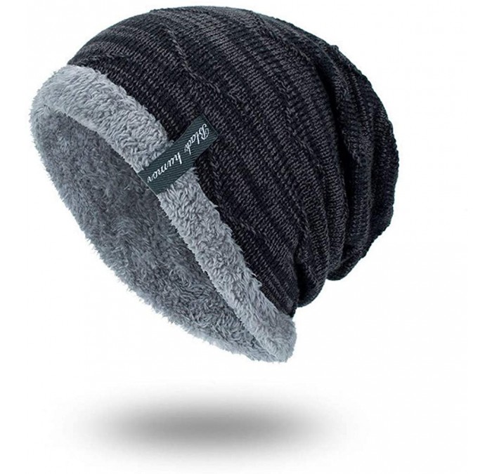 Baseball Caps Unisex Winter Warm Thick Knit Beanie Cap Casual Hedging Head Hat - Black - CX188HSY96X $23.66
