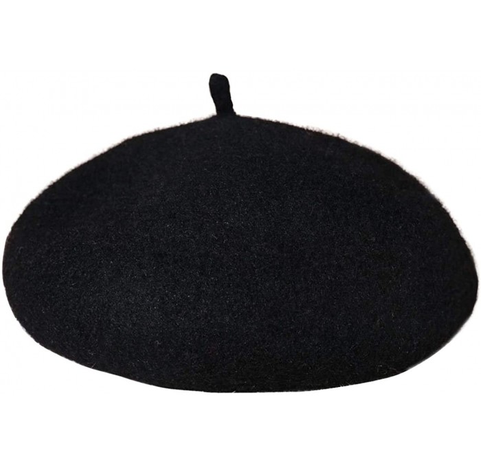 Berets Women Beret French Style Barret Hat Solid Color Wool Warm Hat - Black - CP18Z0YYYGG $9.12