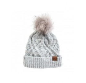 Skullies & Beanies Phi Mu Faux Fur Pom Beanie Hat Winter Gray - CE18NE4G48X $20.91
