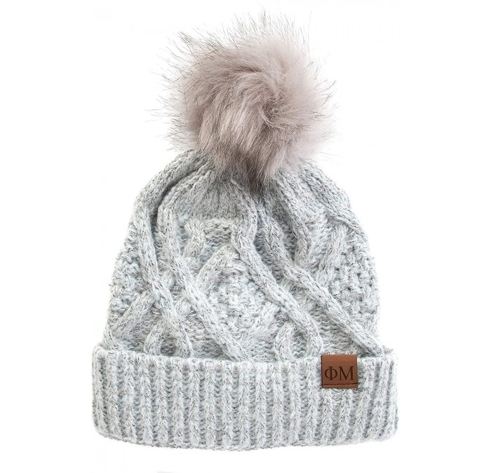 Skullies & Beanies Phi Mu Faux Fur Pom Beanie Hat Winter Gray - CE18NE4G48X $46.47