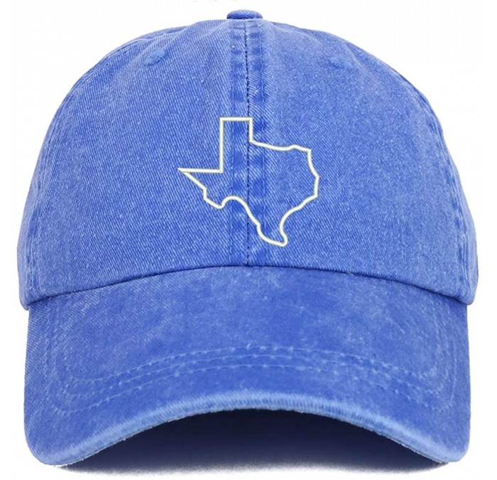 Baseball Caps Texas State Outline Embroidered Washed Cotton Adjustable Cap - Royal - CX18SX4T3YC $37.16