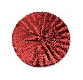 Berets Sparkle Stretchable Stylish Lightweight Sequin Beret Beanie Hat - Red - CV11LIY77L9 $10.72