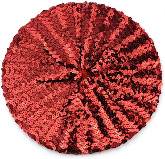 Berets Sparkle Stretchable Stylish Lightweight Sequin Beret Beanie Hat - Red - CV11LIY77L9 $18.76