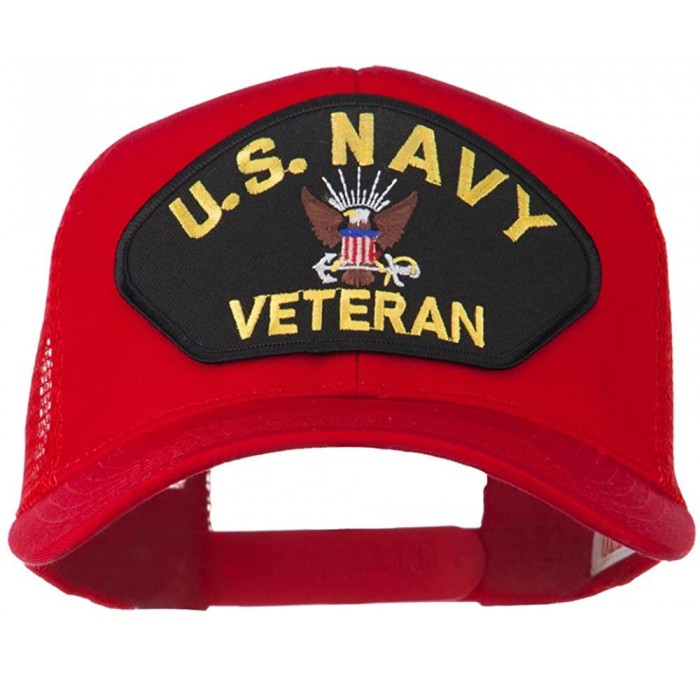 Baseball Caps US Navy Veteran Military Patch Mesh Back Cap - Red - CX11MJ3R1AJ $37.47