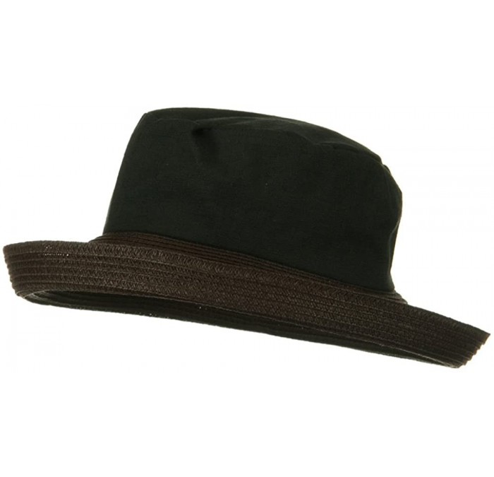 Sun Hats Woman's Cotton Crown Kettle Brim Straw Hat - Black - Black - CI118NTQNW1 $85.45