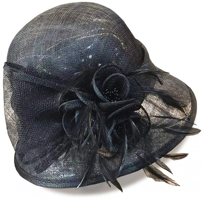 Sun Hats Women's Sinamay Straw Cloche Sun Hat - Black - CF18U0KO4AC $80.73