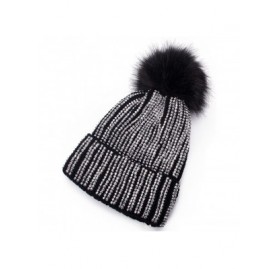 Skullies & Beanies Womens Faux Fur Pom Pom Beanie Ski Hat Cap Slouchy Knit Warm A469 - Black - C51882LQW0G $11.39