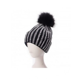 Skullies & Beanies Womens Faux Fur Pom Pom Beanie Ski Hat Cap Slouchy Knit Warm A469 - Black - C51882LQW0G $11.39