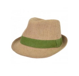 Fedoras Classic Burlap Style Tan Fedora Straw Hat Band Avail - Green Band - CV11ZQ1W94P $12.38