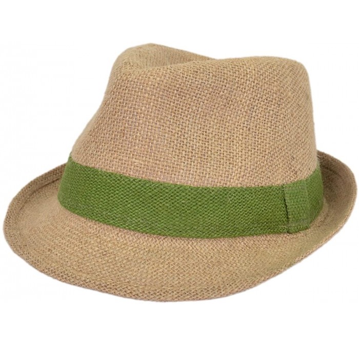 Fedoras Classic Burlap Style Tan Fedora Straw Hat Band Avail - Green Band - CV11ZQ1W94P $22.92